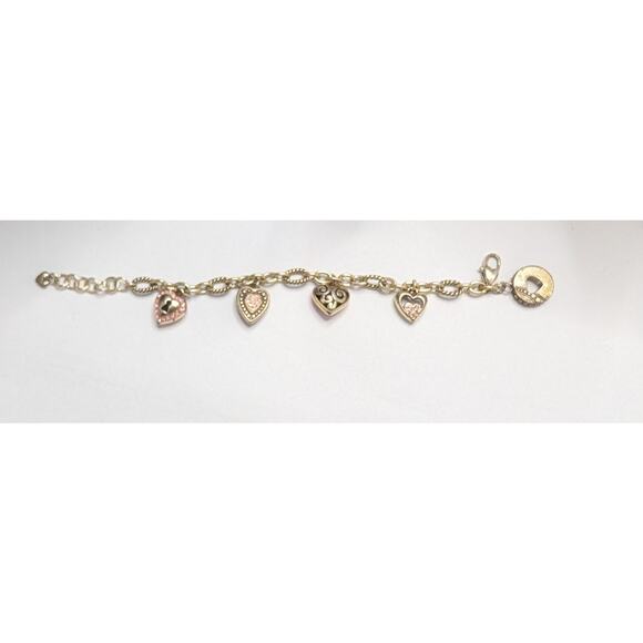 Brighton Heart Charm Bracelet 7.5in Pink Crystal Silver Tone Chain Adjustable - Picture 2 of 6
